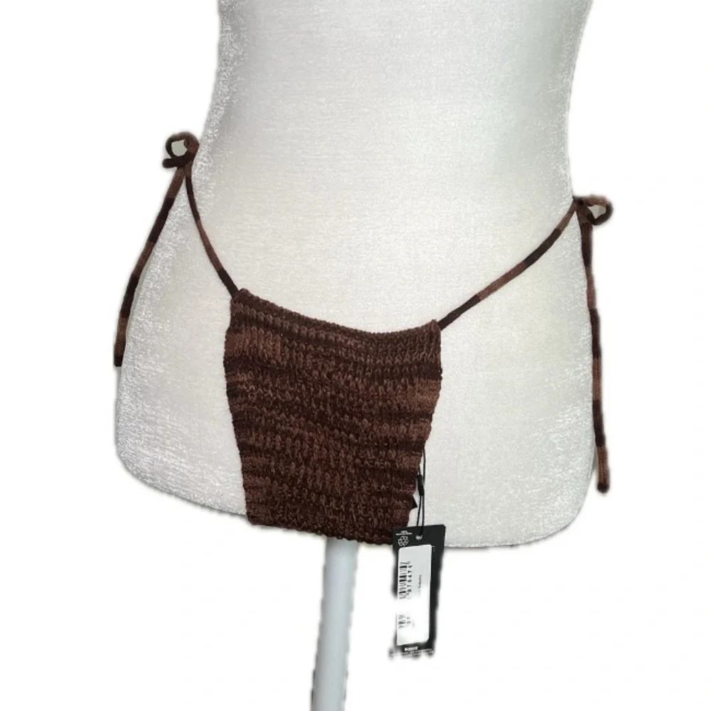 NWT PrettyLittleThing tie side detail brown crochet bikini bottom XS extra small